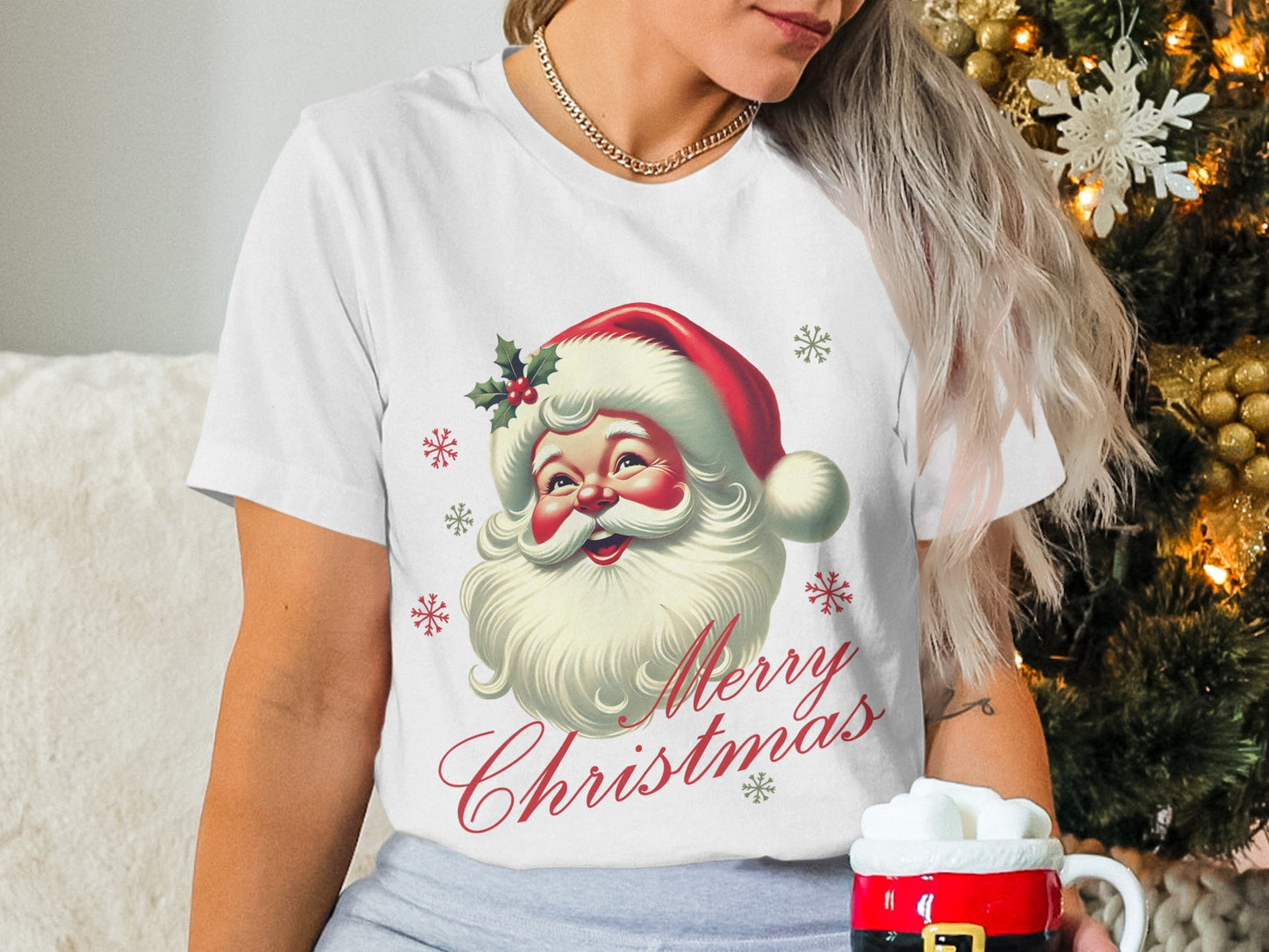 Retro Santa Merry Christmas design t-shirt