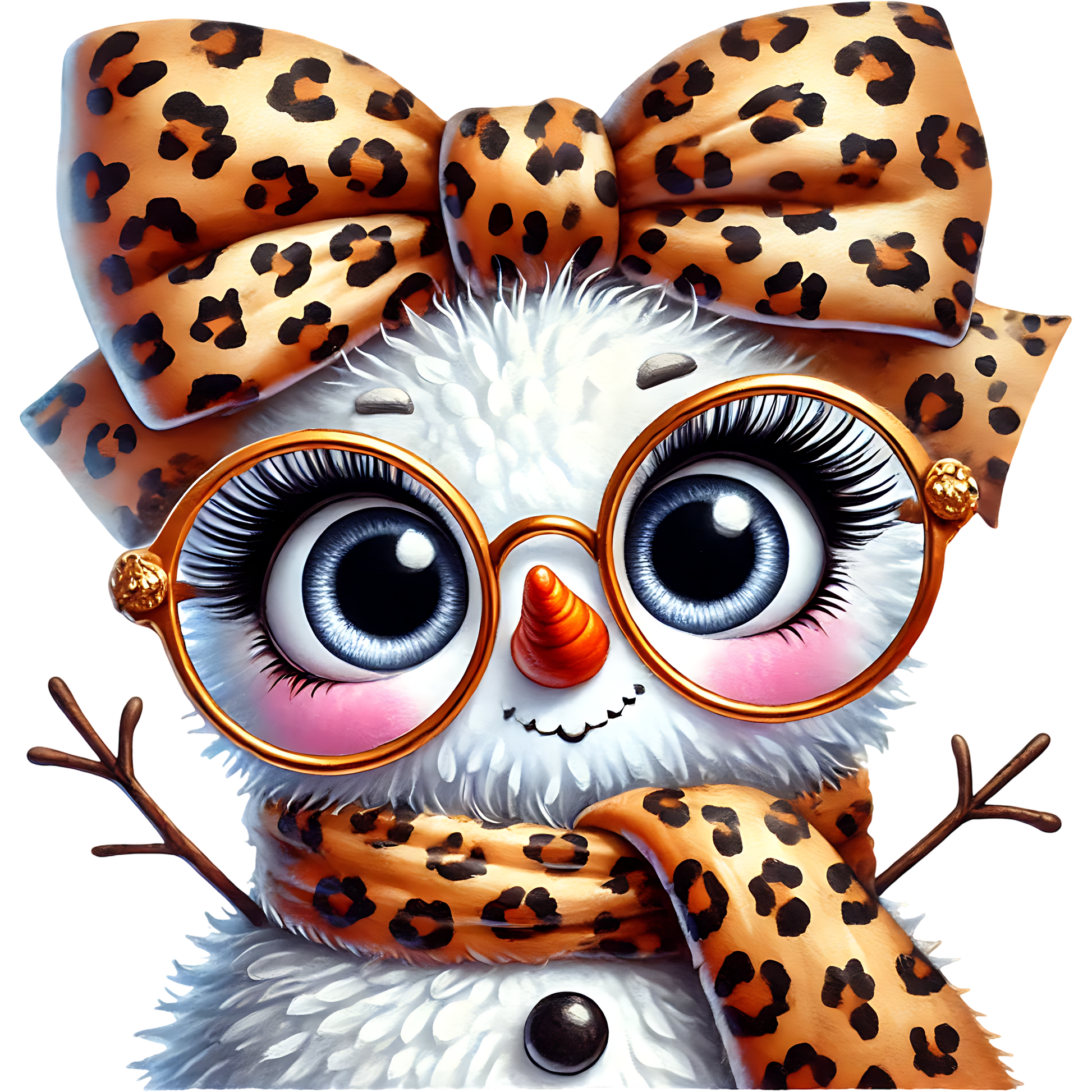 Cute Snowman with Leopard Print Bow and Glasses Art