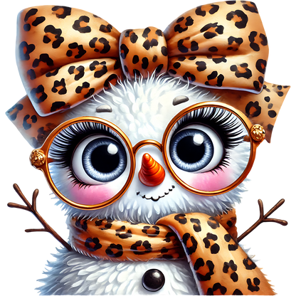 Cute Snowman with Leopard Print Bow and Glasses Art