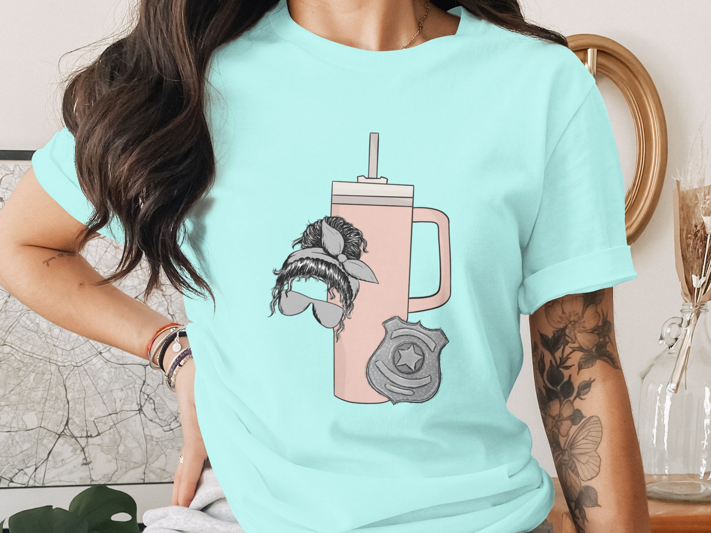 Fun Beverage Mug Graphic on Stylish Casual Shirt