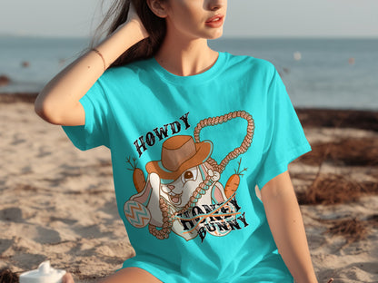 Howdy Honey Bunny Graphic Teal T-shirt Fashion