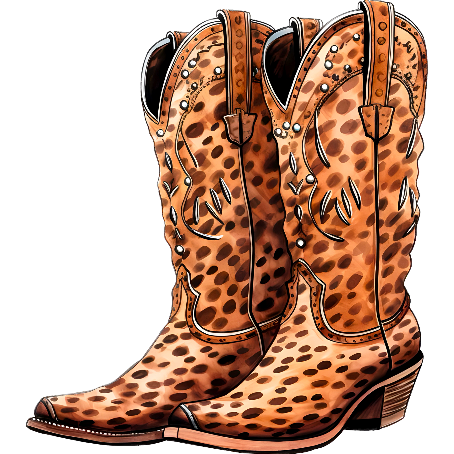 Stylish Leopard Print Embellished Western Boots