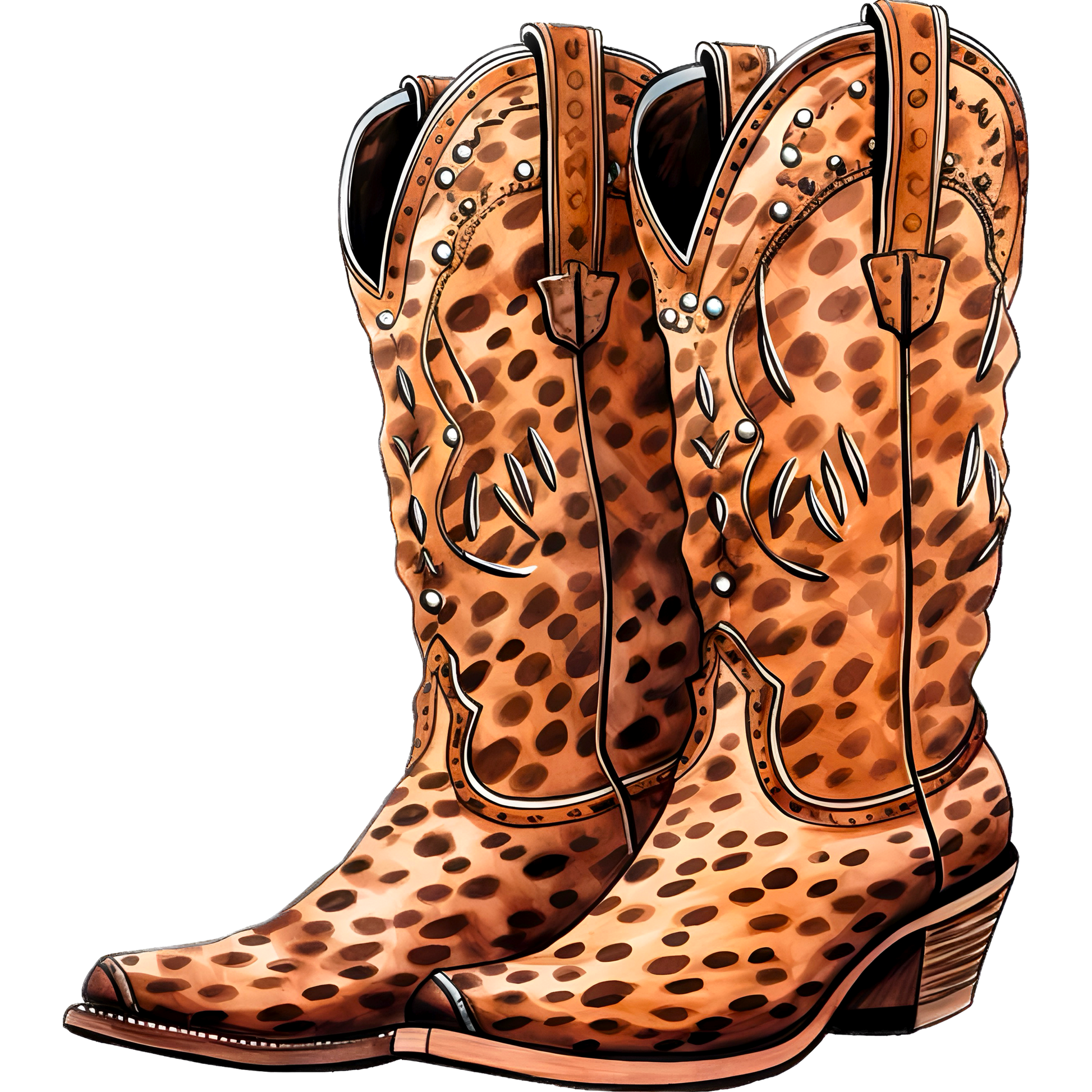 Stylish Leopard Print Embellished Western Boots