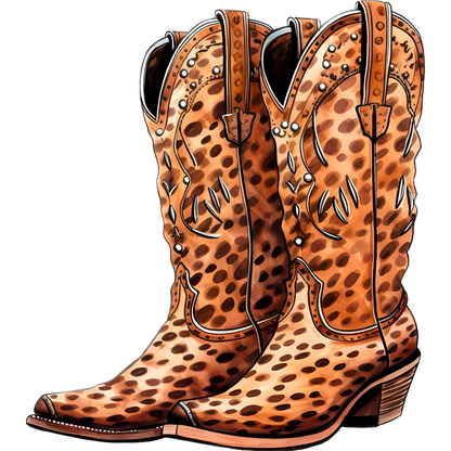 Stylish Leopard Print Embellished Western Boots