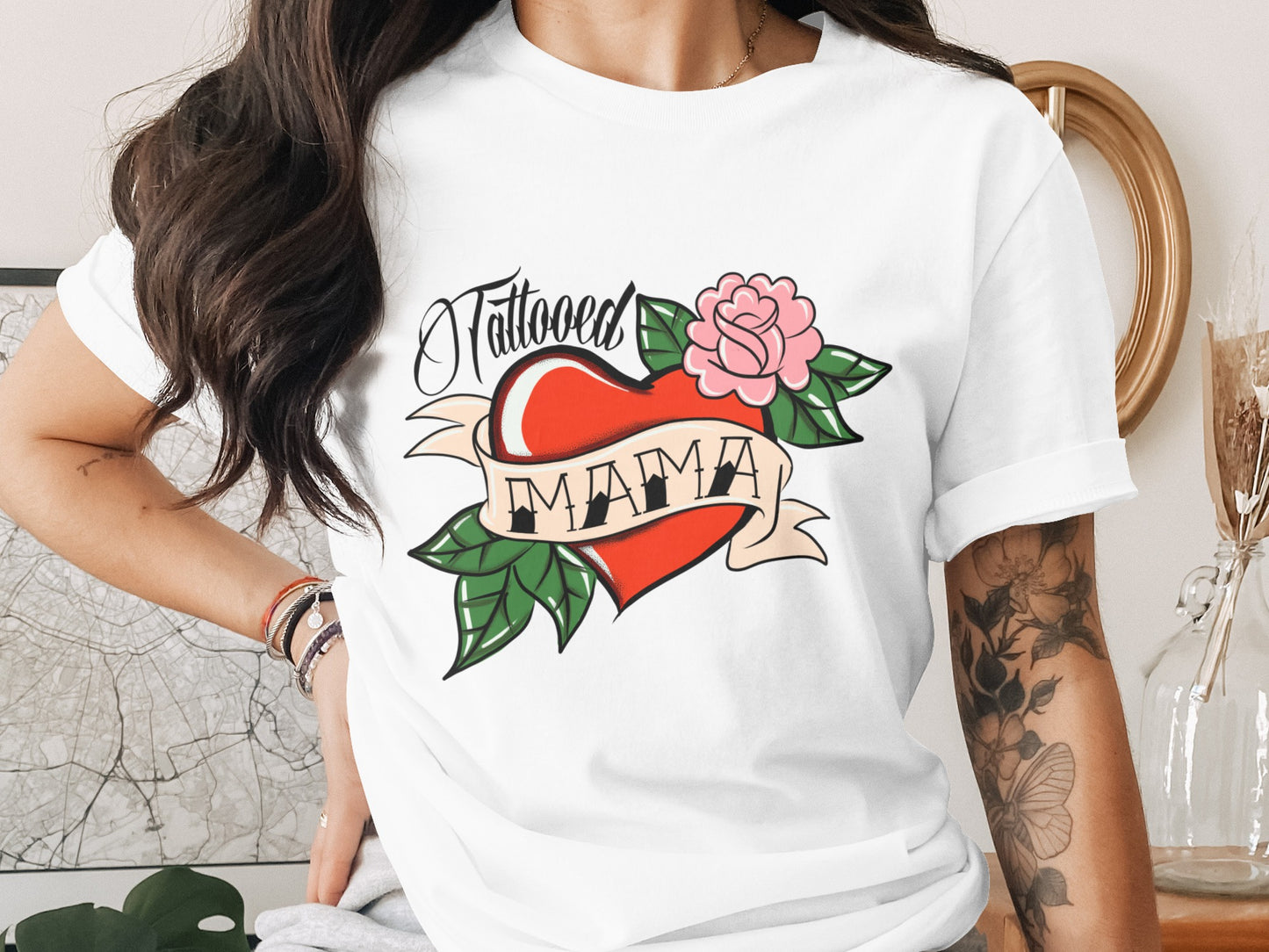 Tattooed Mama Heart and Flower Design Shirt