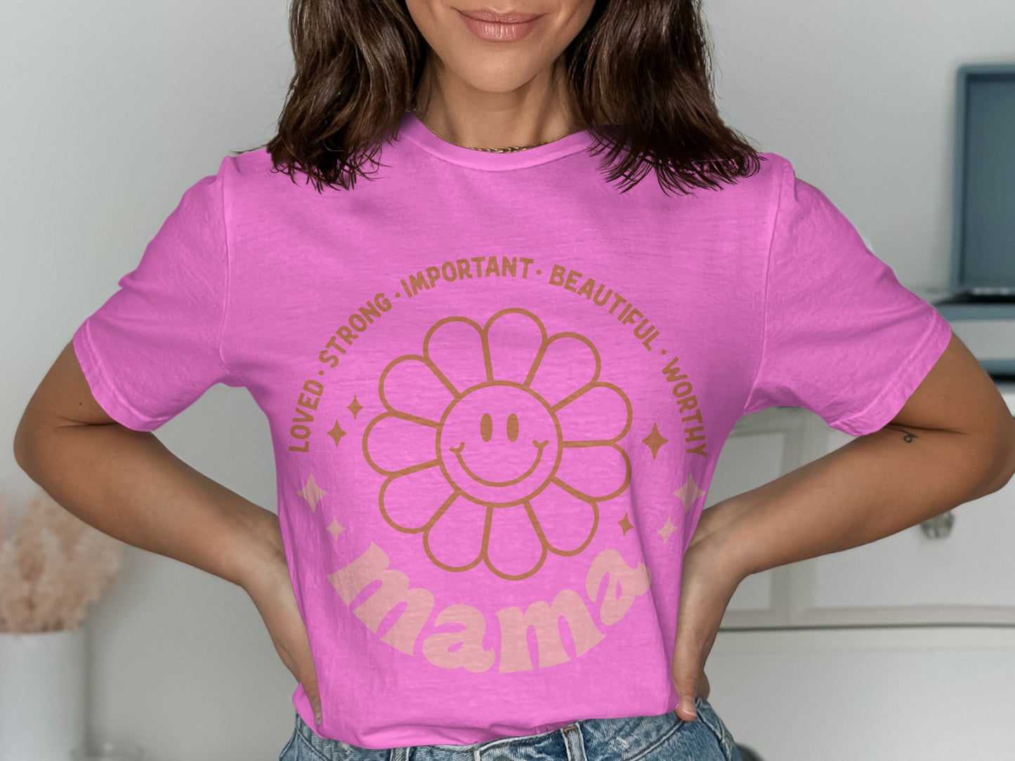 Pink Shirt with Cute Smile and Mama Text design product