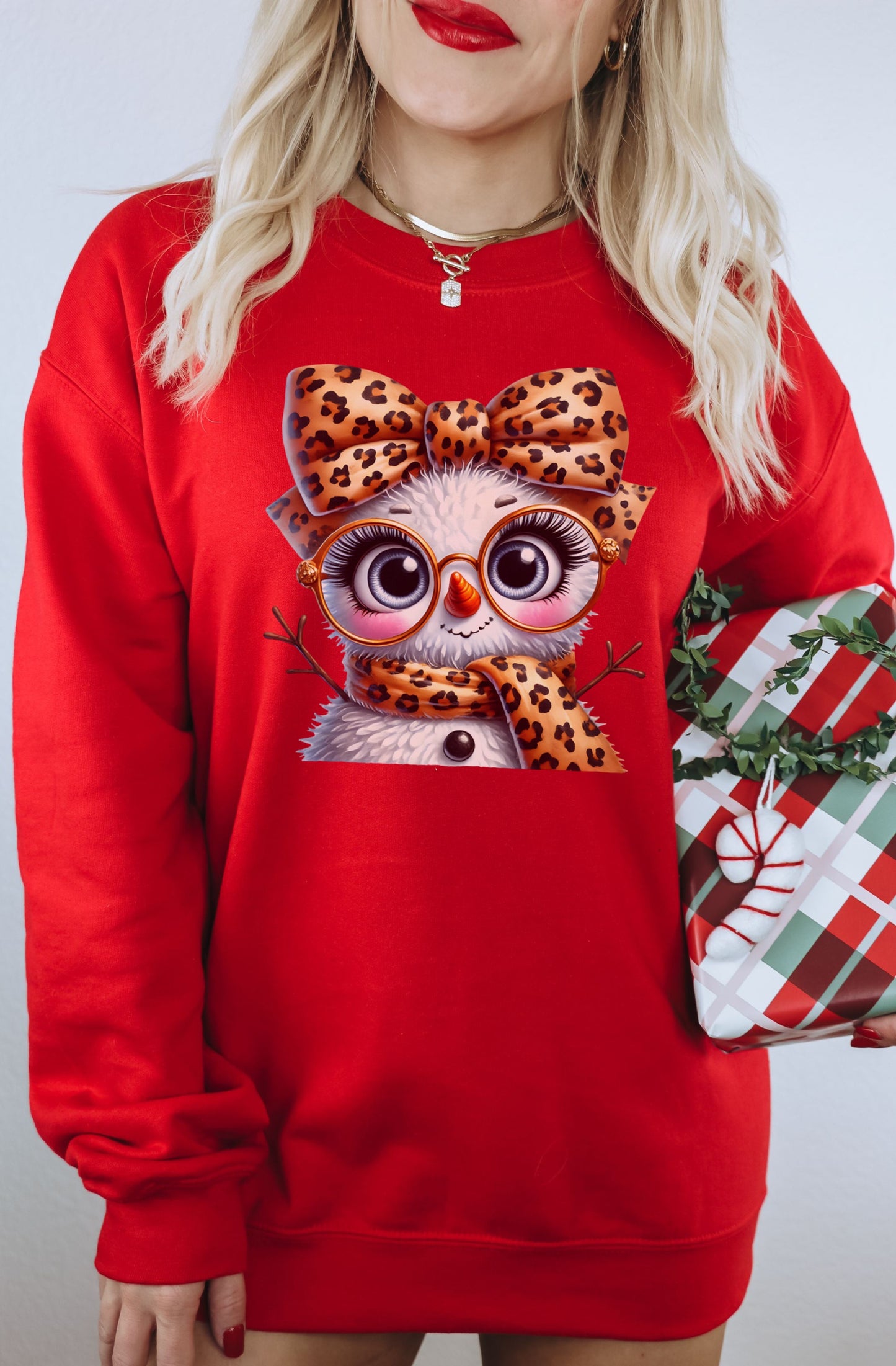 Adorable Owl Print Red Sweater with Festive Design