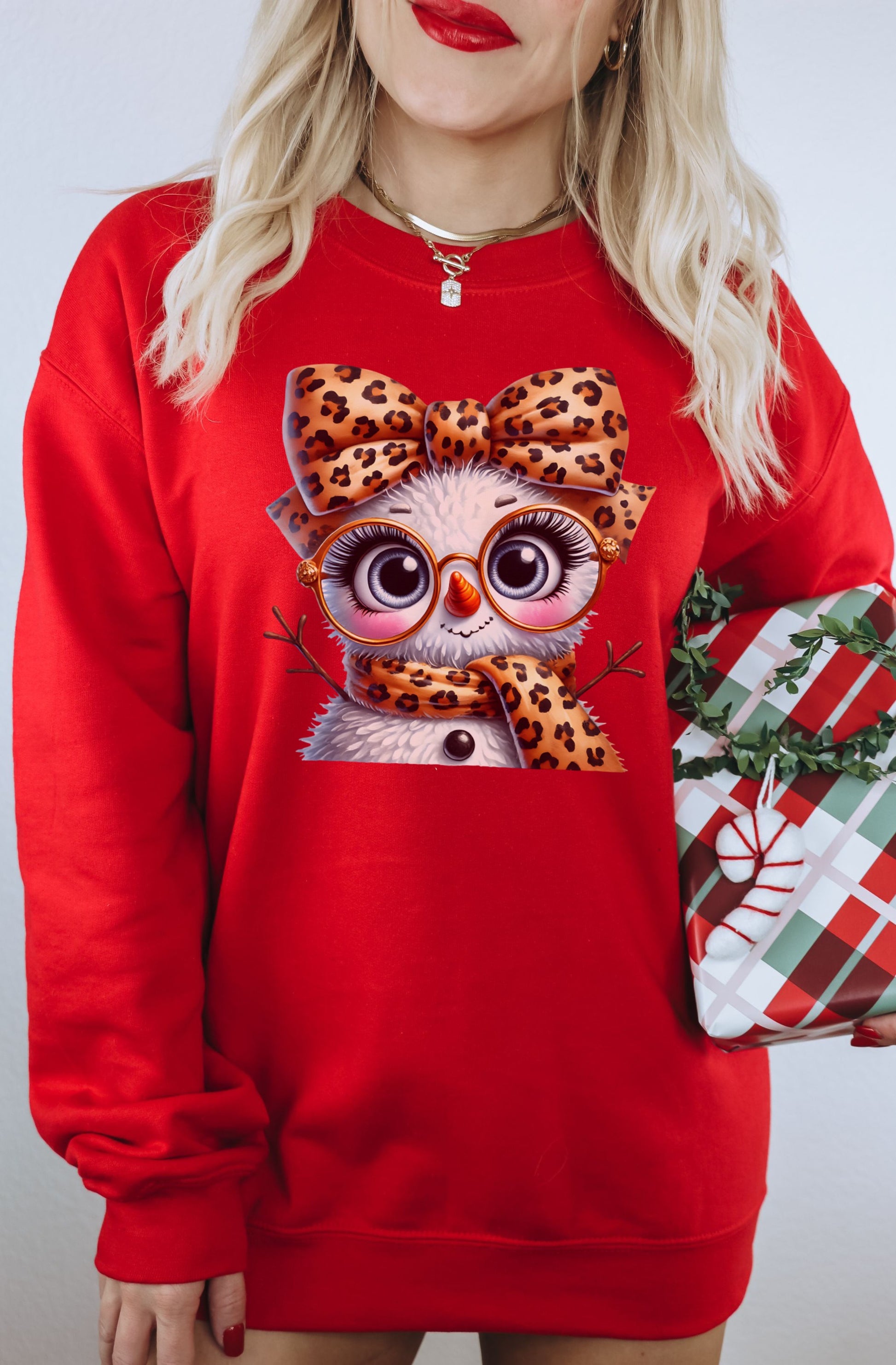 Adorable Owl Print Red Sweater with Festive Design
