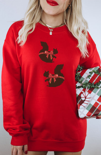 Cozy Red Sweatshirt with Adorable Squirrels Design