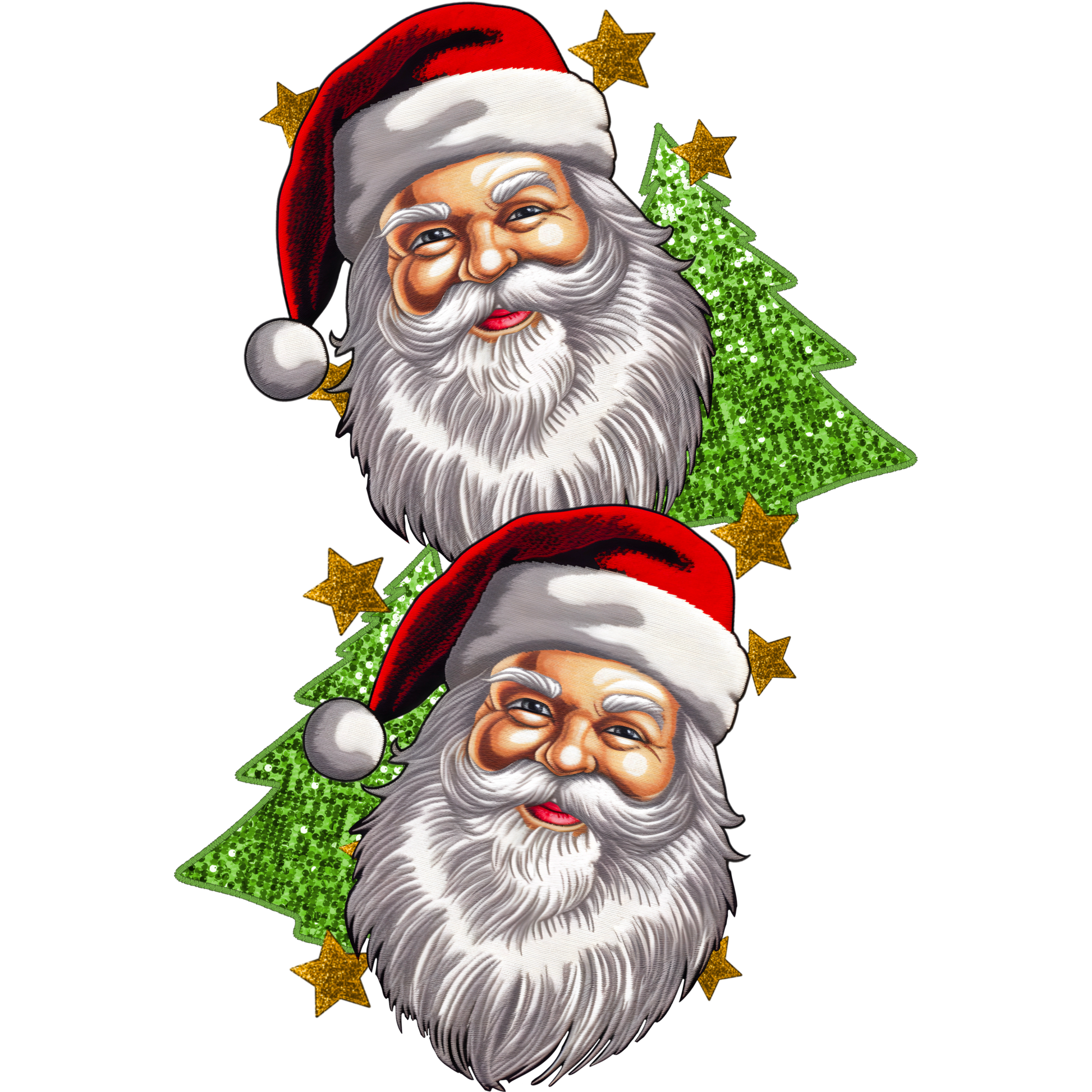 Festive Santa Claus Decor with Sparkling Stars and Trees
