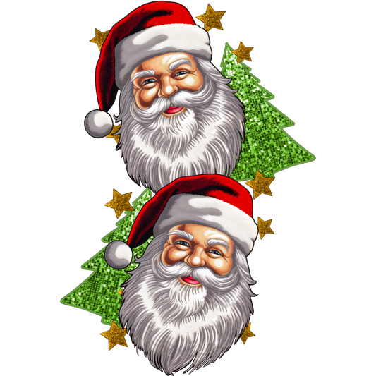 Festive Santa Claus Decor with Sparkling Stars and Trees