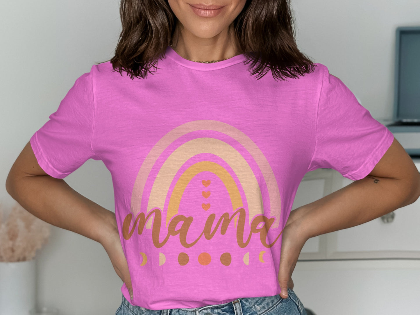 Trendy Mama Graphic Tee Shirt Purple Rainbow Design