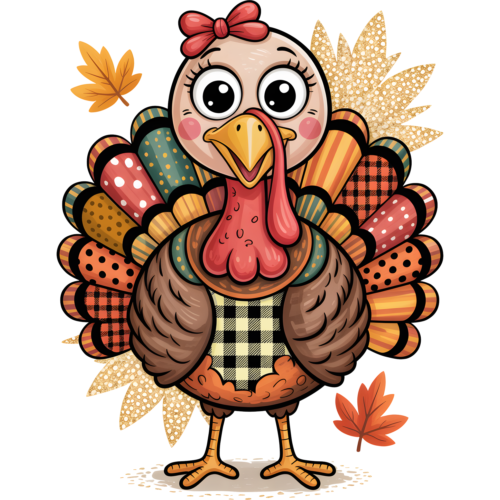 Cute Cartoon Turkey with Autumn Leaves product type