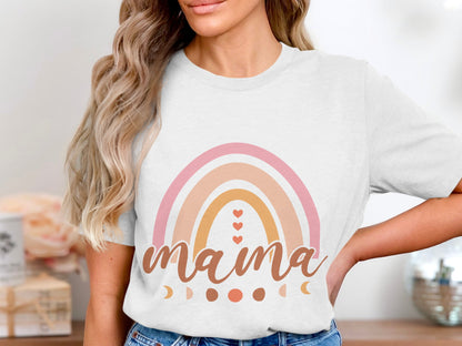 Cute Mama Rainbow Graphic Casual T-Shirt