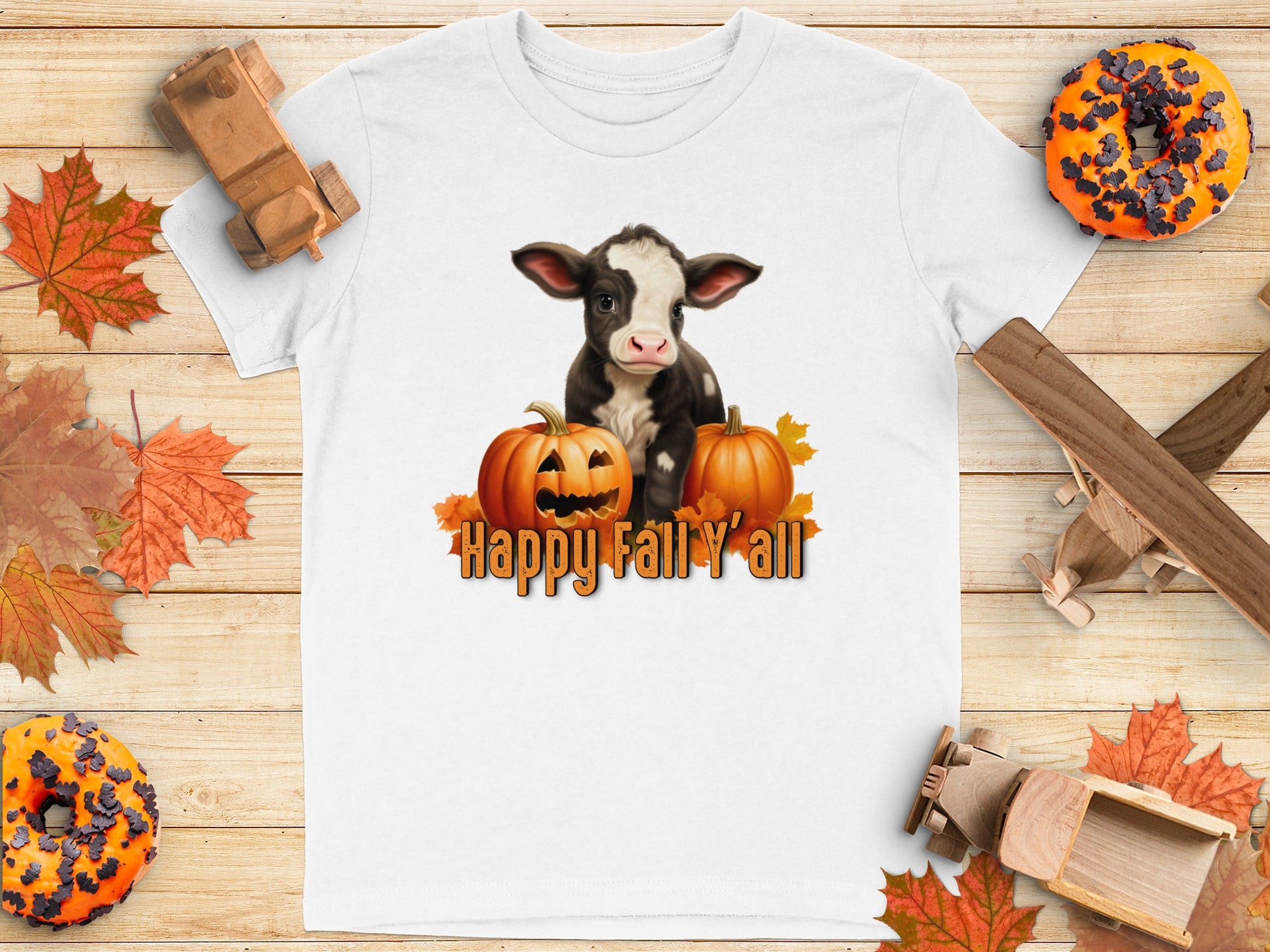Happy Fall Y'all Cute Cow Pumpkin Autumn Shirt