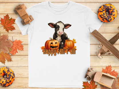 Happy Fall Y'all Cute Cow Pumpkin Autumn Shirt
