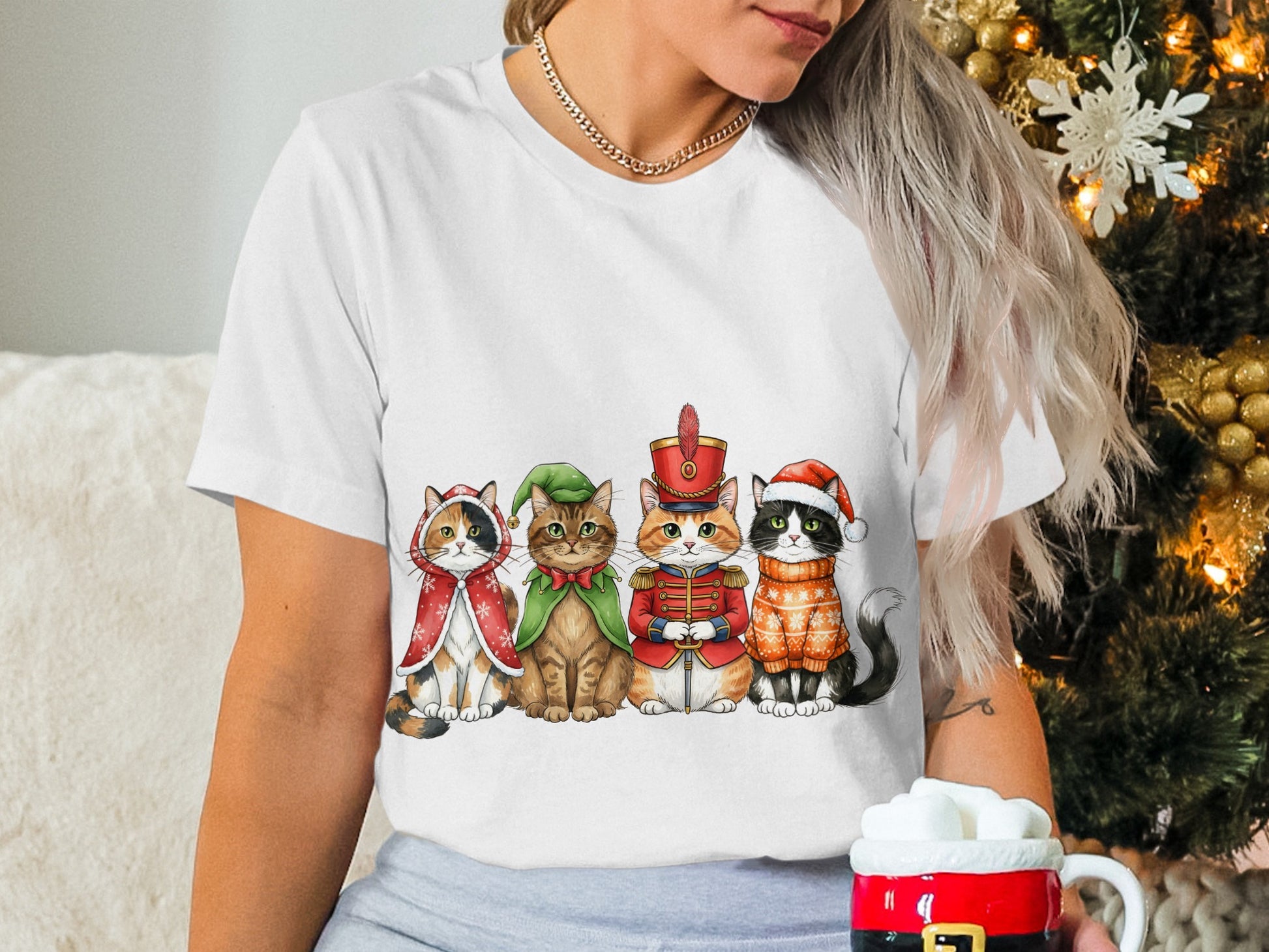 Cute Festive Cats in Holiday Outfits T-shirt