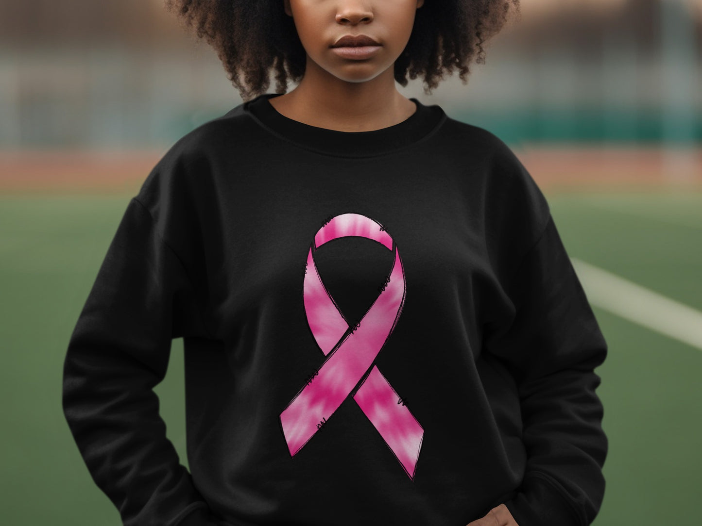 Vibrant Pink Ribbon Graphic Design Sweatshirt Product