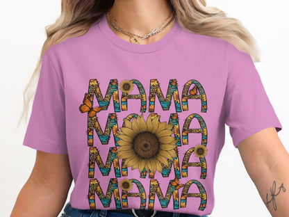 Colorful Mama Sunflower and Butterfly Graphic Shirt