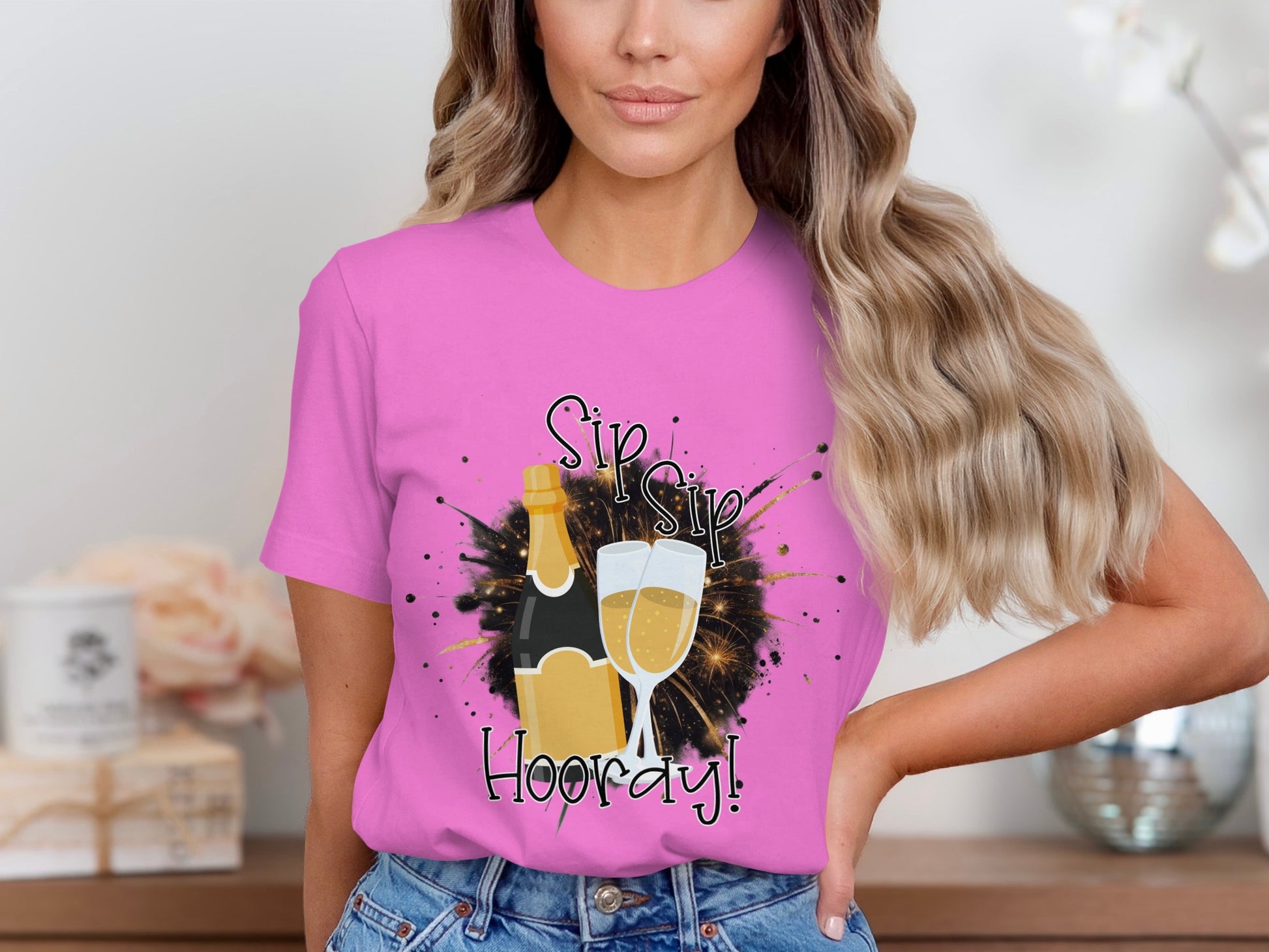 Sip Sip Hooray with Champagne Glasses T-shirt