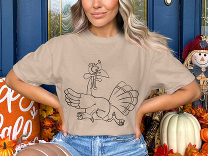 Cartoon Bird Design on Beige Casual Fashion T-shirt
