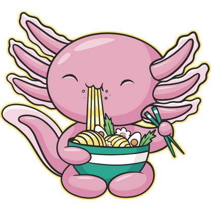 Adorable Axolotl Enjoying Bowl of Noodles Sticker