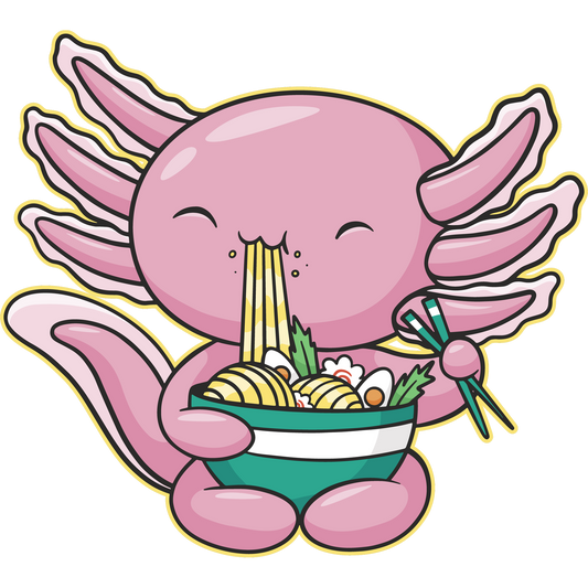 Adorable Axolotl Enjoying Bowl of Noodles Sticker