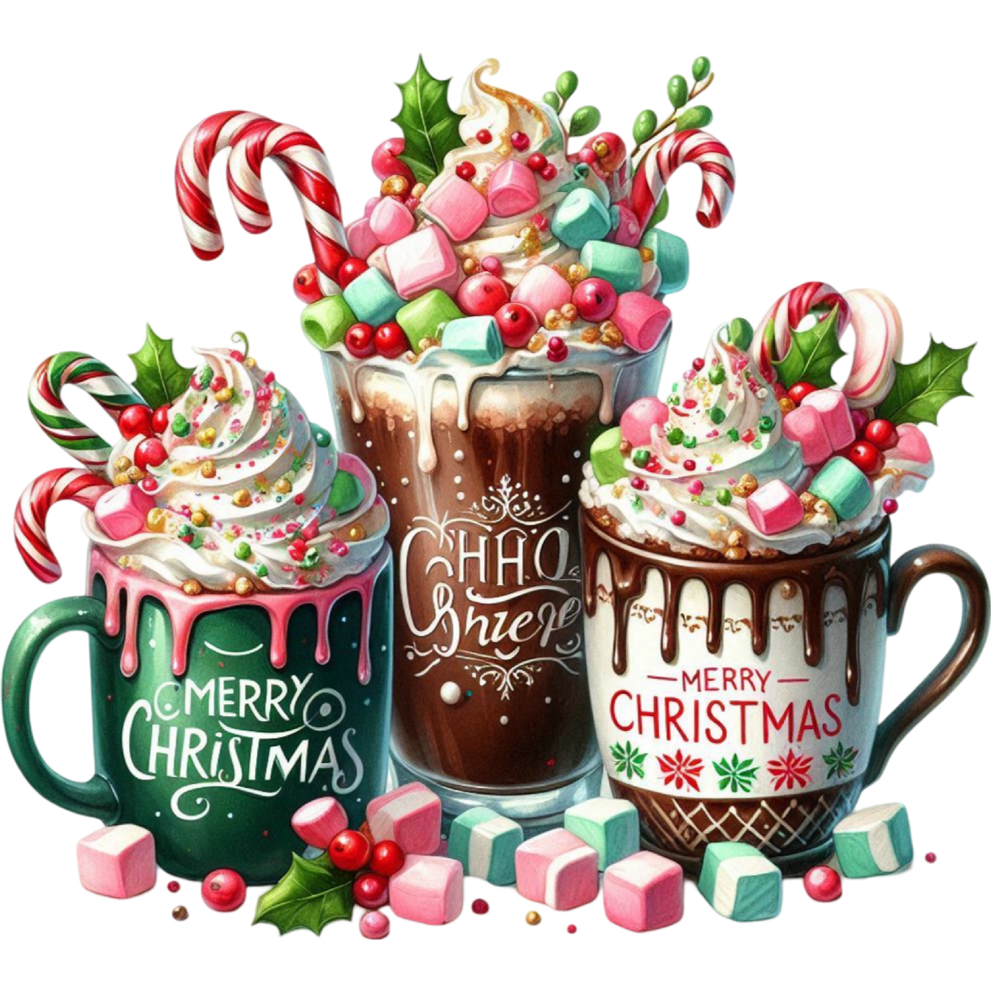 Festive Merry Christmas Mugs with Candy Canes Design
