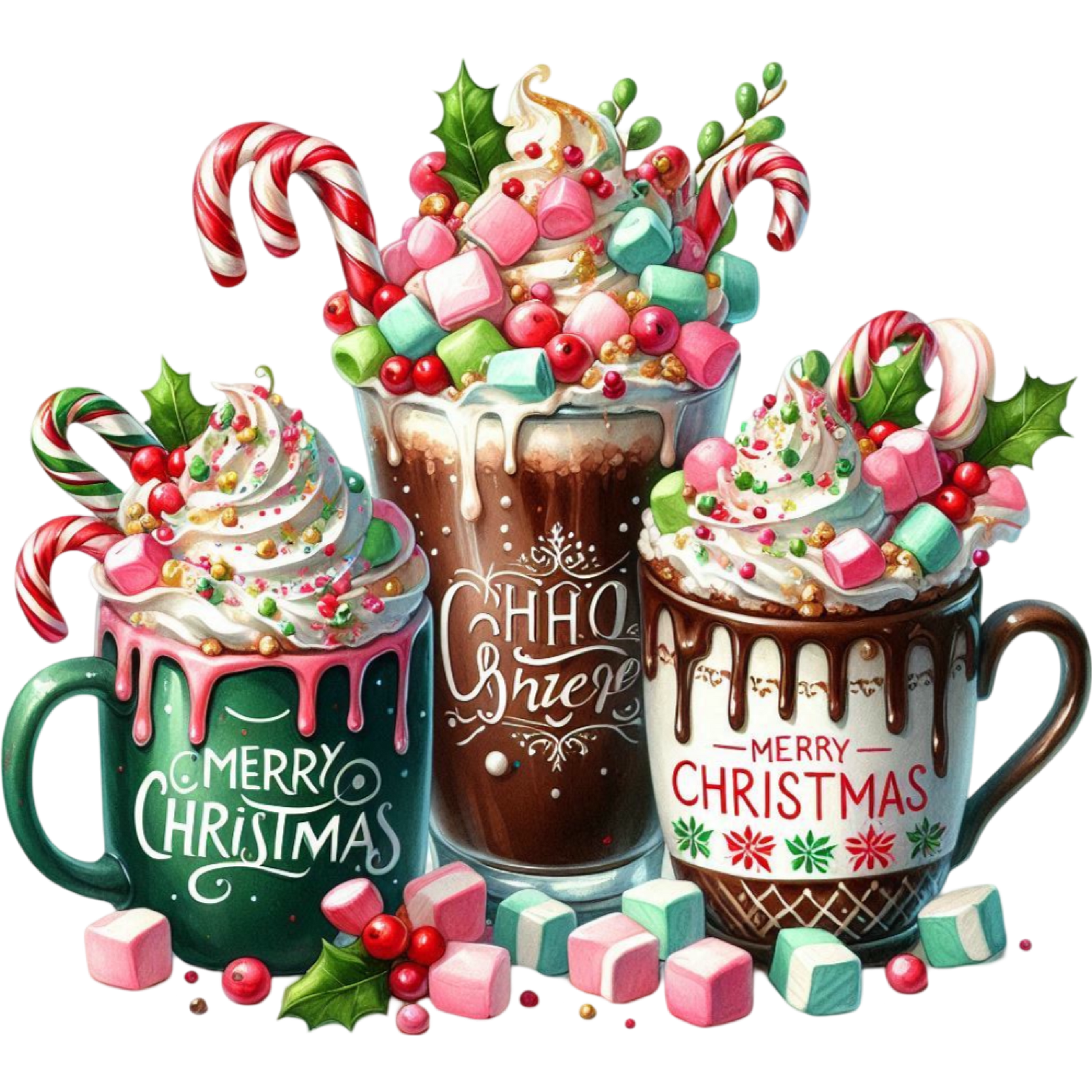 Festive Merry Christmas Mugs with Candy Canes Design