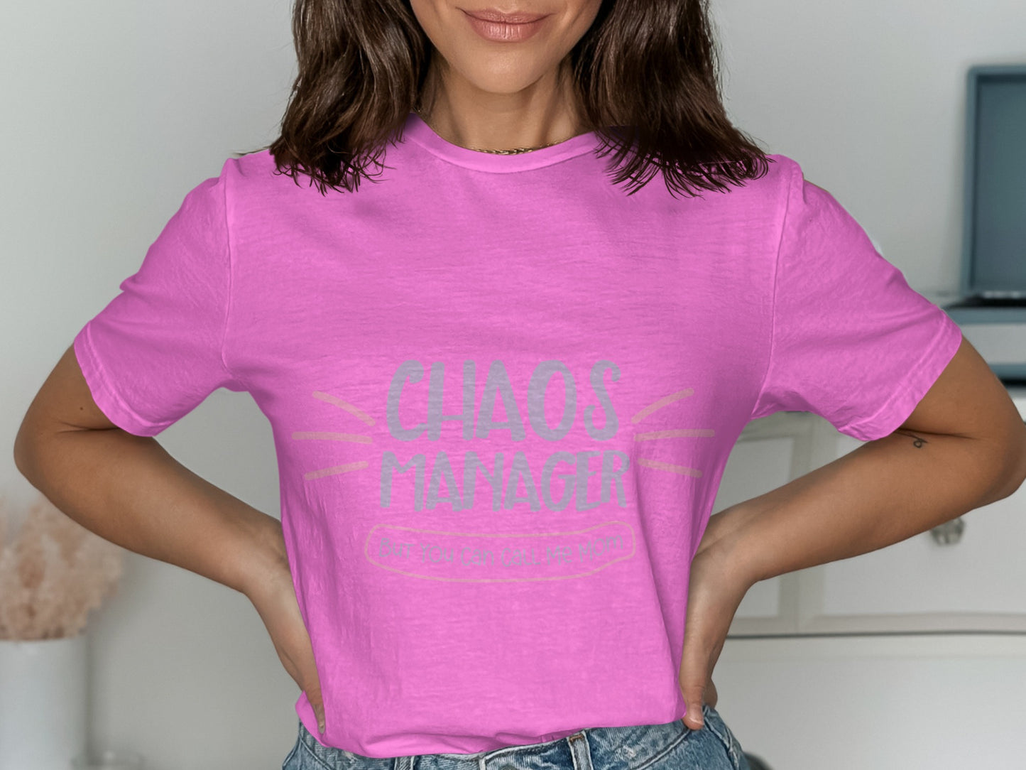 Chaos Manager Pink T-Shirt Novelty Graphic Tee
