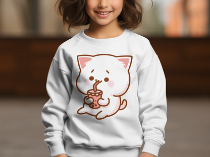 Cute Cartoon Cat Drinking Bubble Tea Sweatshirt