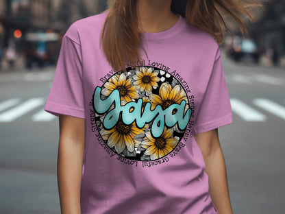 Yaya Brave Peaceful Loving Amazing Strong Happy T-Shirt