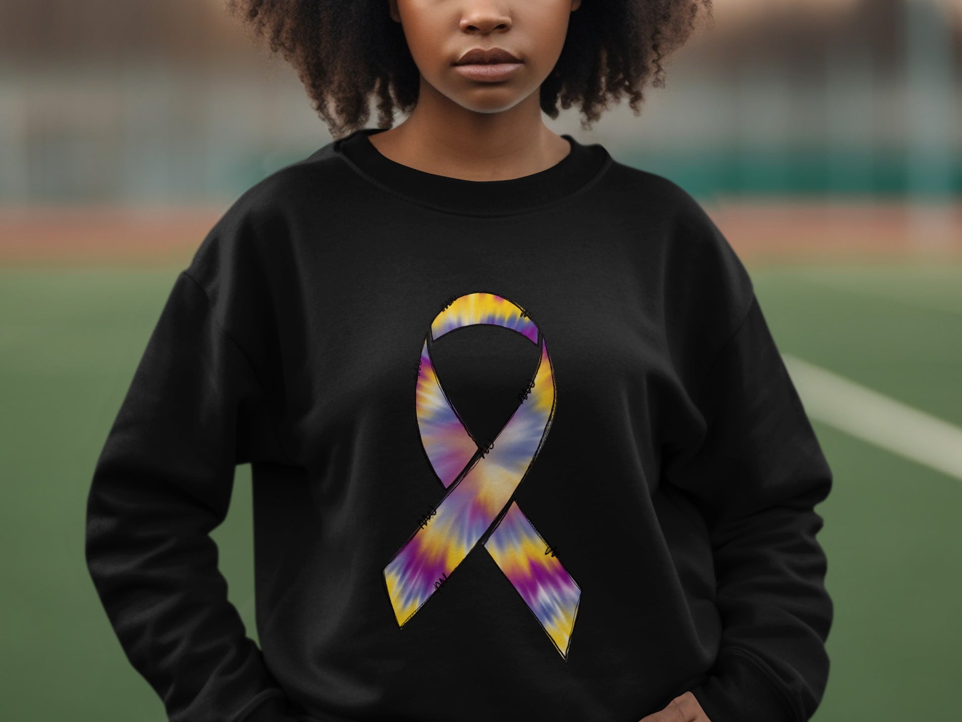 Tie Dye Ribbon Design on Black Sweatshirt Product