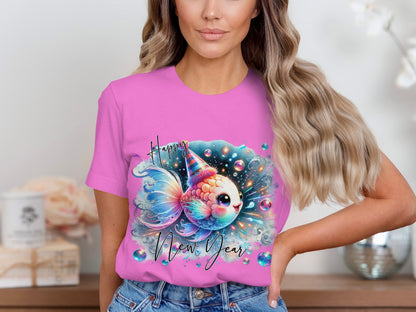 Happy New Year Colorful Fish Artwork T-Shirt