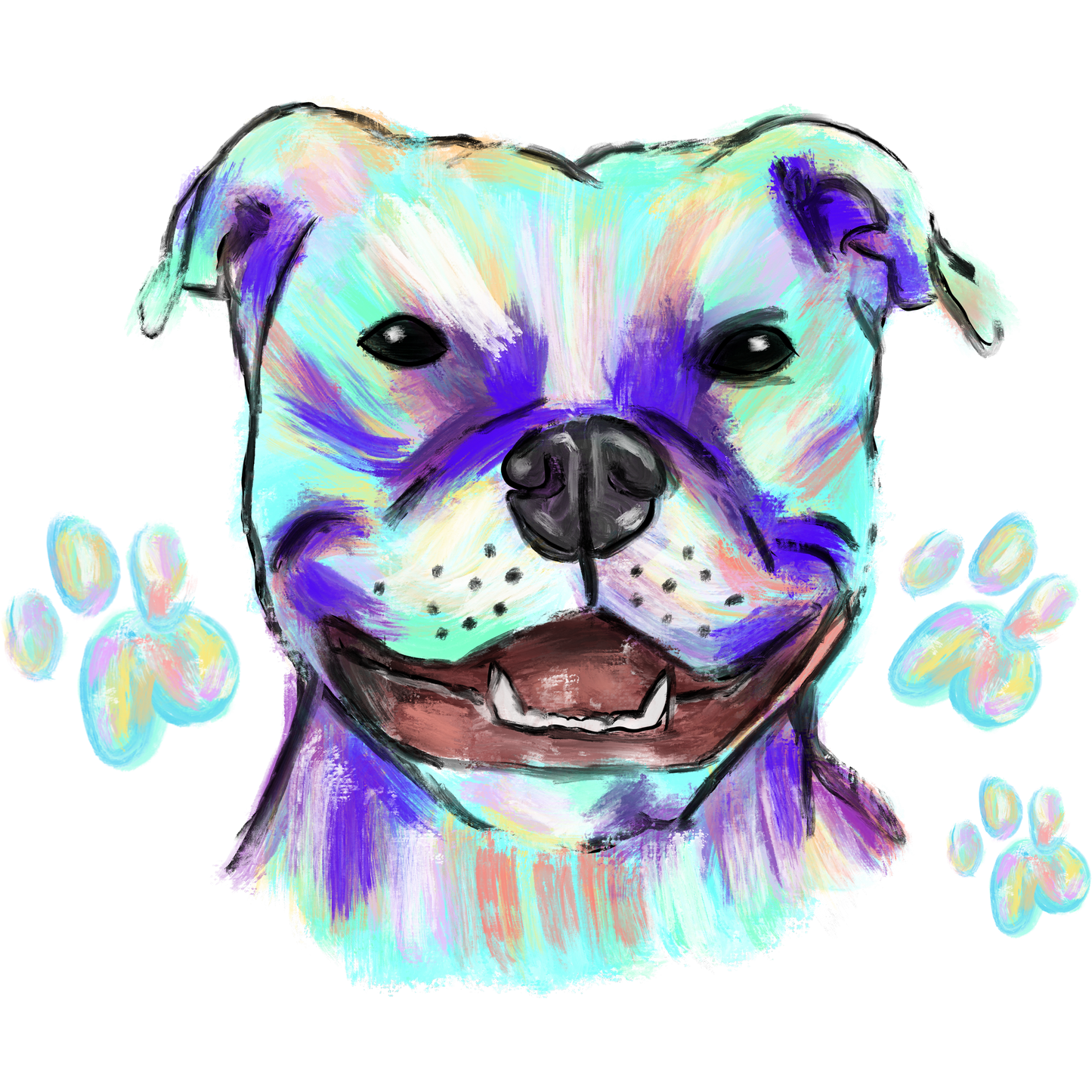 Colorful Dog Art with Paw Prints Wall Decor