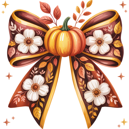 Fall Pumpkin and Floral Decorative Bow product