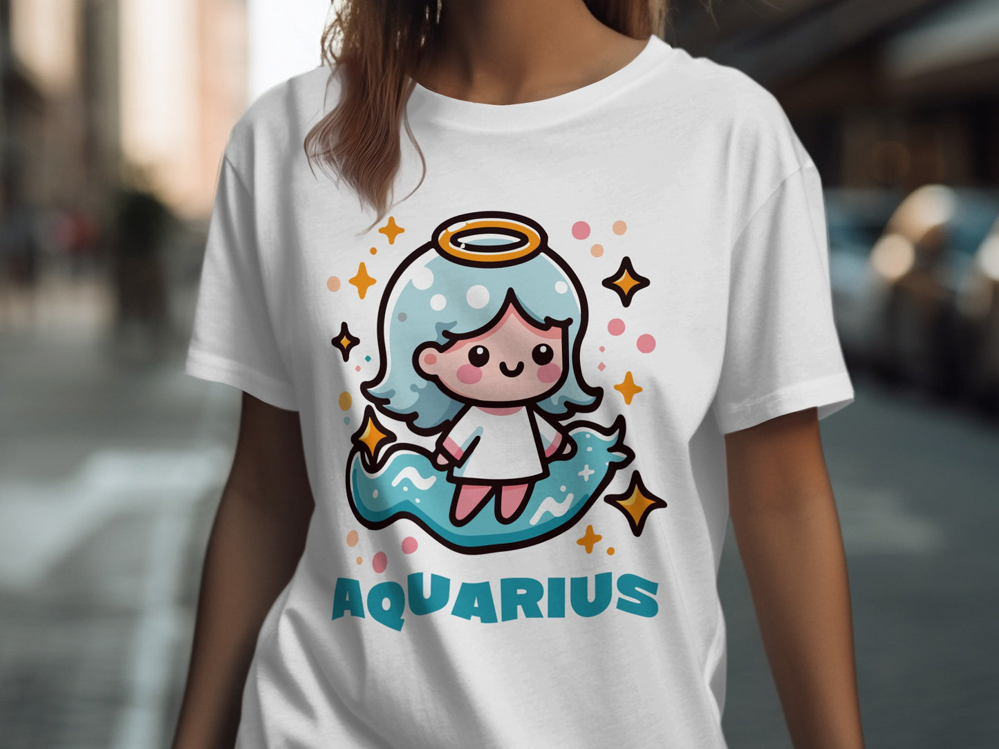 Cute Cartoon Aquarius Graphic on White T-Shirt Product