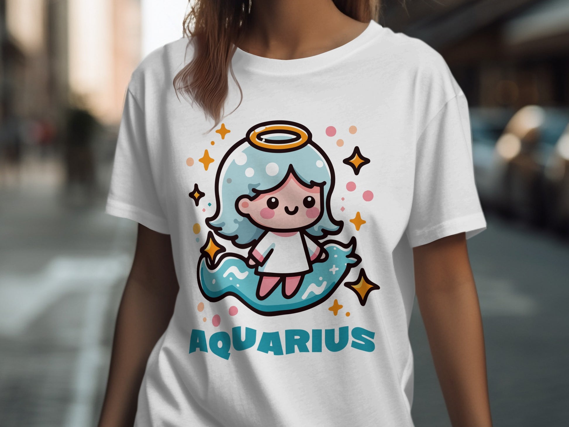 Cute Cartoon Aquarius Graphic on White T-Shirt Product