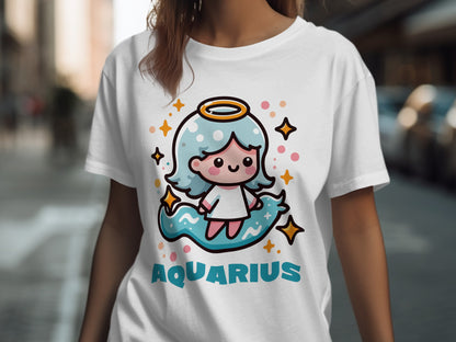 Cute Cartoon Aquarius Graphic on White T-Shirt Product