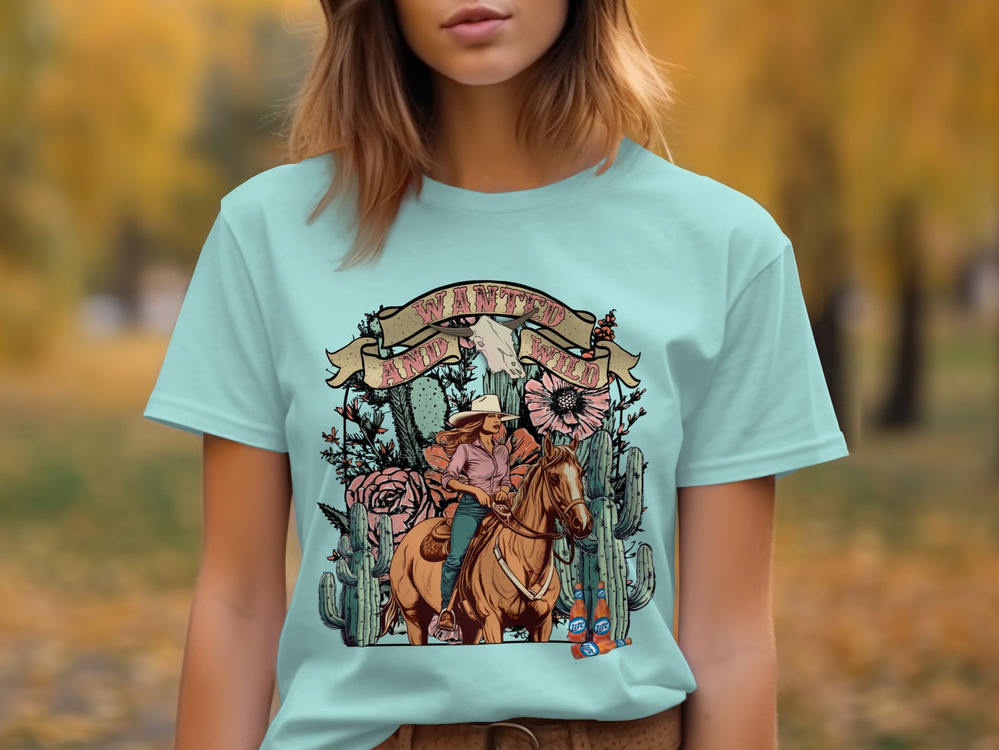 Western Cowgirl Riding Horse Graphic T-Shirt