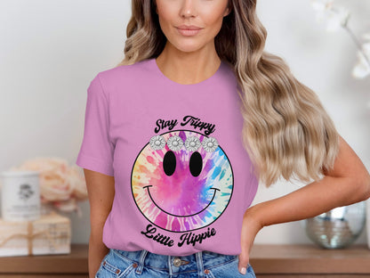 Stay Trippy Little Hippie Tie Dye Smiley Face Shirt