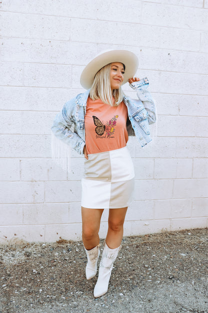 Stylish Two Tone Skirt and Floral Butterfly Top Fashion