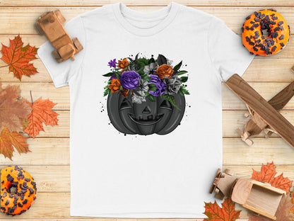 Halloween Pumpkin with Flowers Graphic T-Shirt
