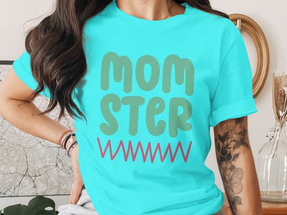 Fun Bright Blue Momster Design on Casual Tee