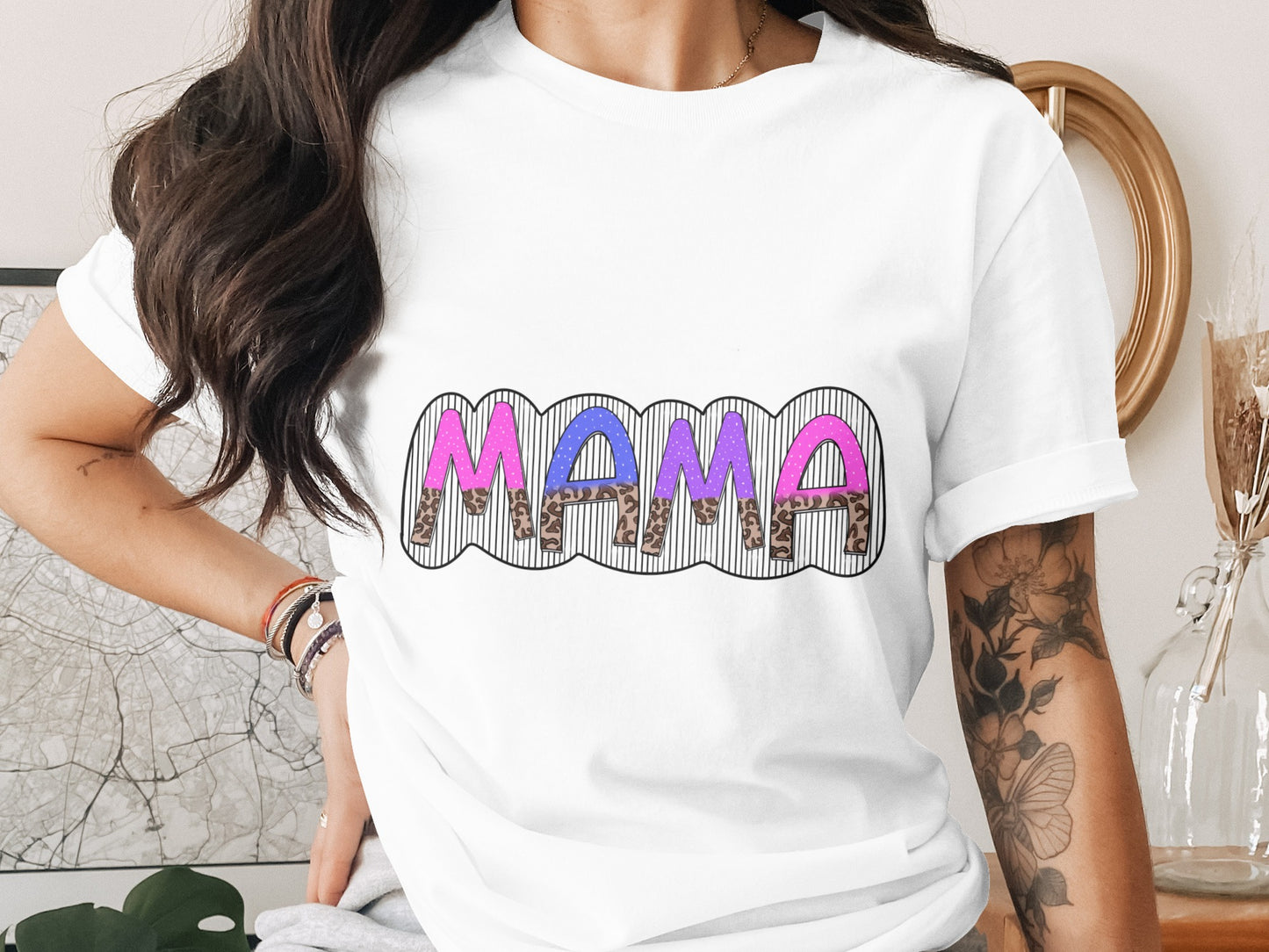 Colorful MAMA Design T-Shirt with Bold Lettering
