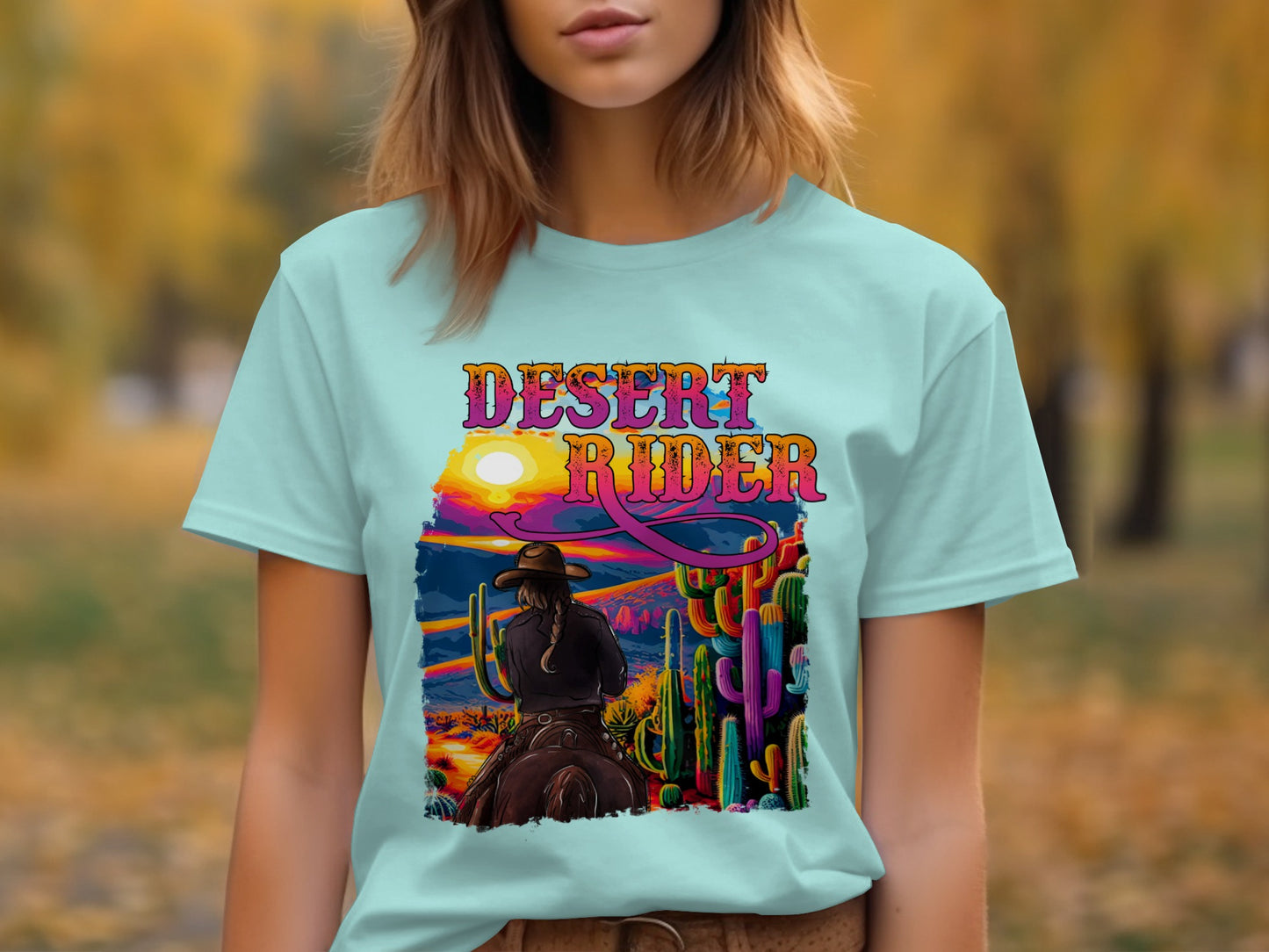 Desert Rider Graphic Tee with Vibrant Desert Scene