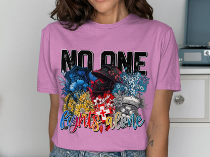 No One Fights Alone Firefighter Police Shirt
