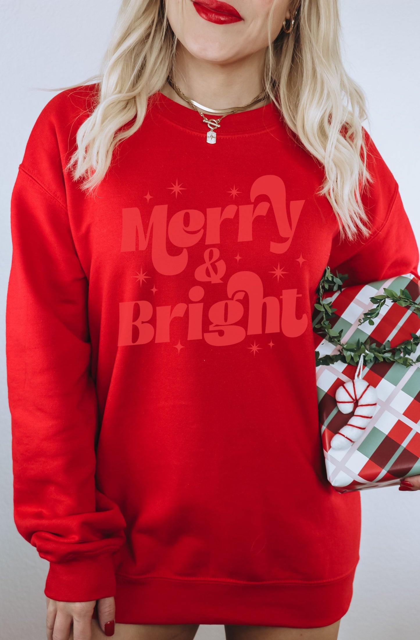 Merry and Bright Bold Red Holiday Sweatshirt