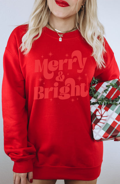 Merry and Bright Bold Red Holiday Sweatshirt