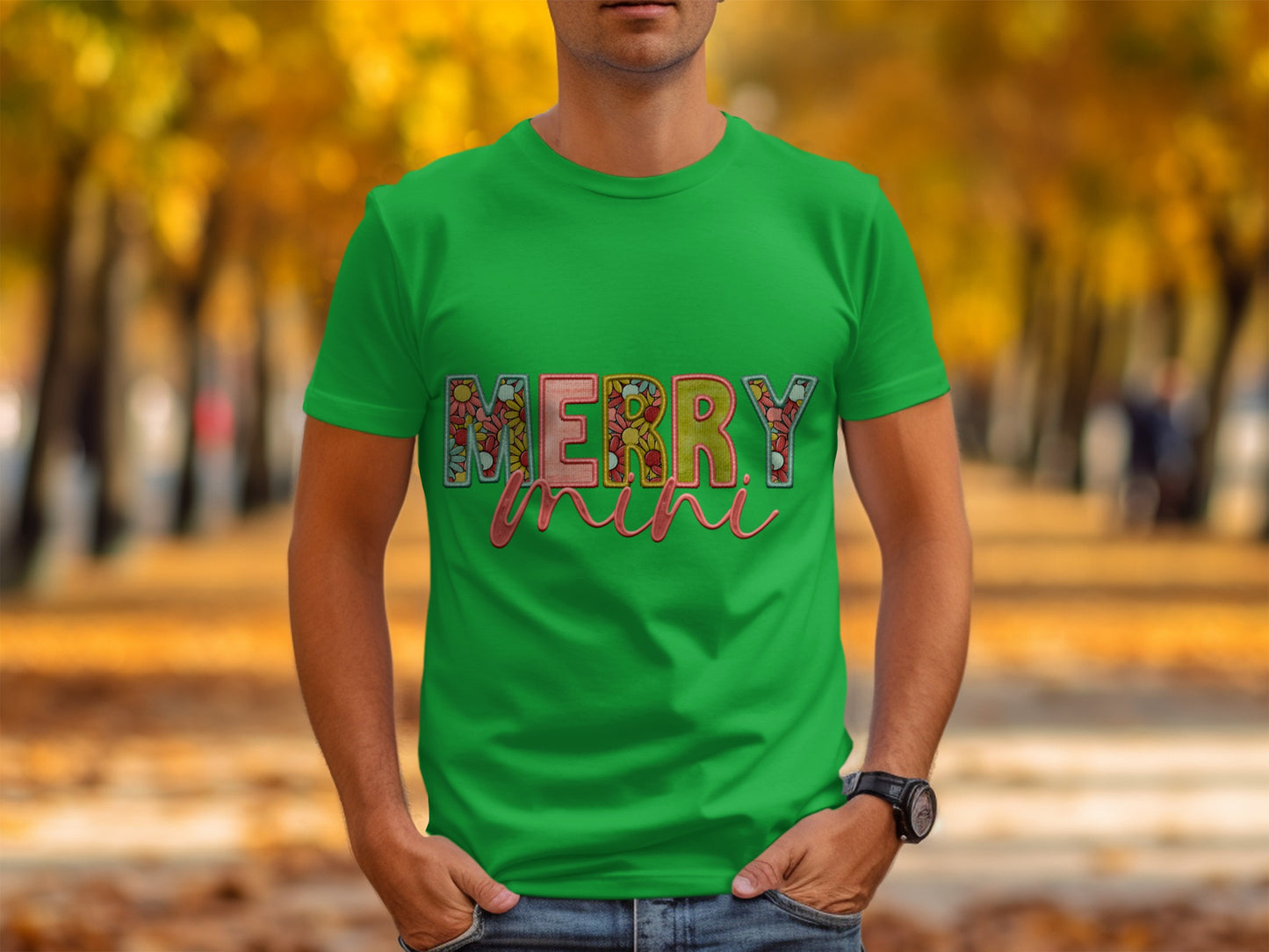 Festive Merry With Floral Accents Graphic Tee